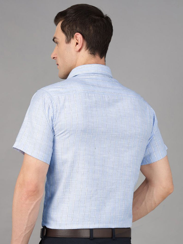 Hancock Men Sky Blue Stripe Pure Cotton Slim Fit Formal Shirt