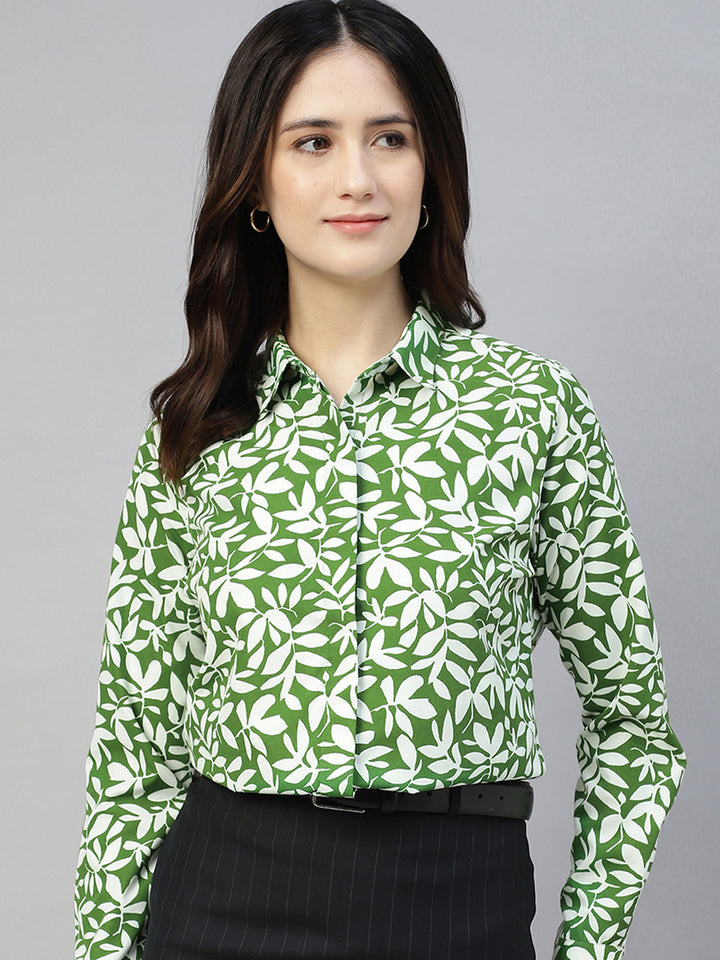 Hancock Women Green Prints Pure Cotton Regular Fit Formal Shirt