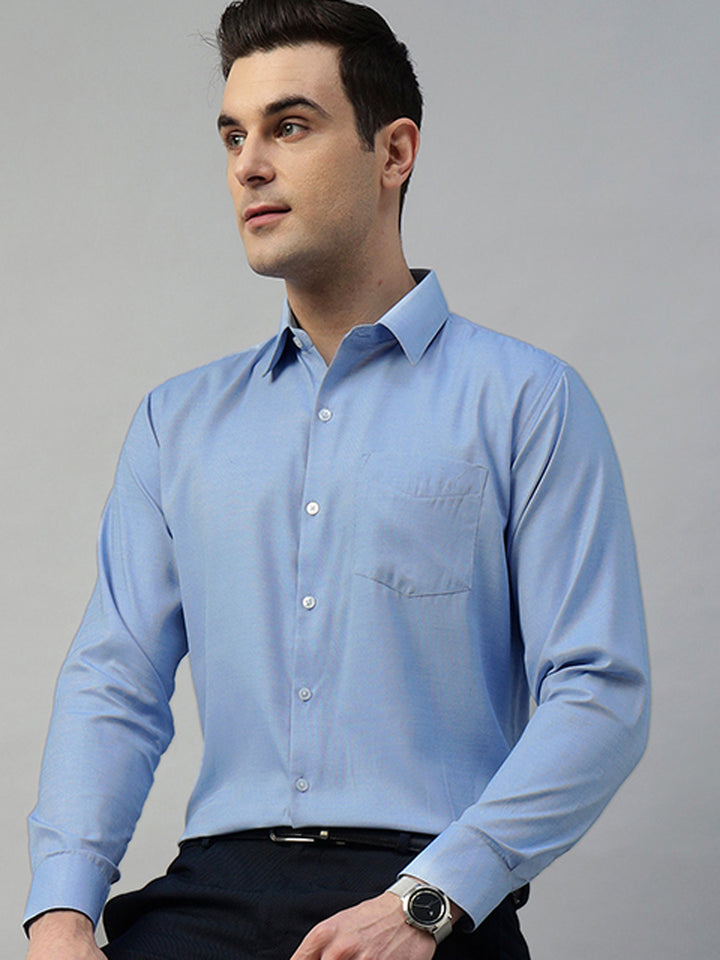 Hancock Men Blue Solid Polyester Slim Fit Formal Shirt