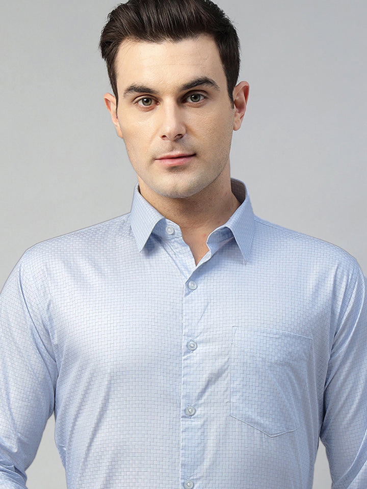 Hancock Men Sky Blue Solid Pure Cotton Slim Fit Formal Shirt