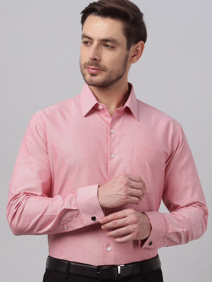 Hancock Men Coral Solid Spread Collar Slim Fit Formal Shirt