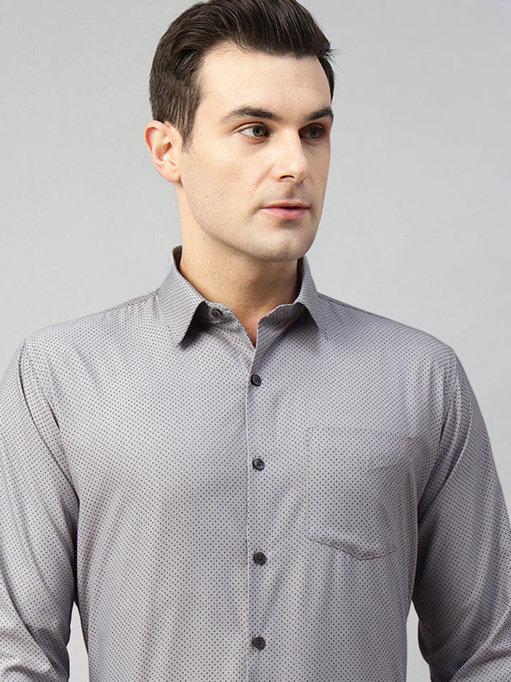 Hancock Men Grey Solid Polyester Slim Fit Formal Shirt
