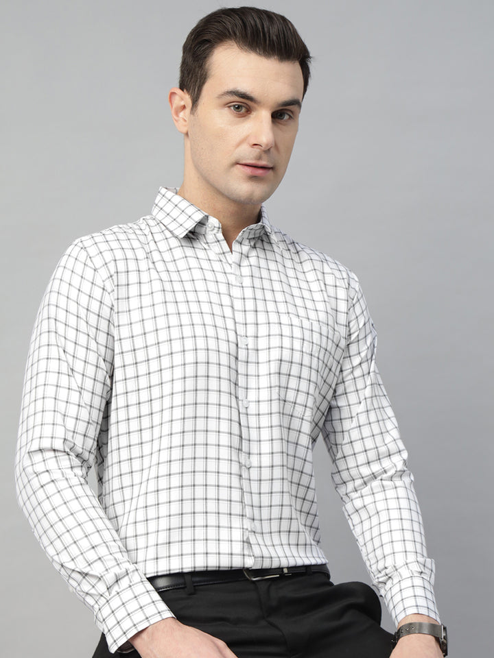 Hancock Men White & Black Check Polyester Slim Fit Formal Shirt
