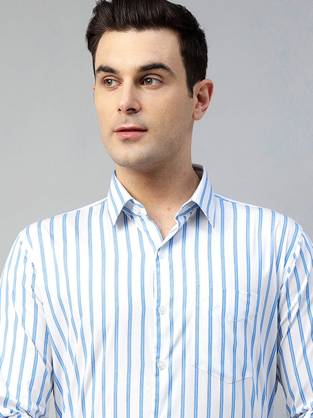 Hancock Men White Stripe Pure Cotton Slim Fit Formal Shirt