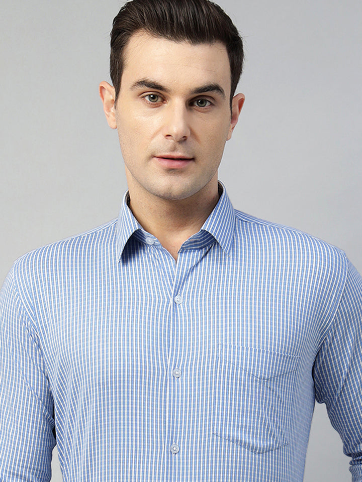 Hancock Men Blue Check Pure Cotton Slim Fit Formal Shirt