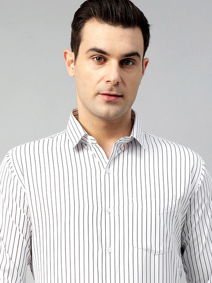 Hancock Men White & Black Check Polyester Slim Fit Formal Shirt