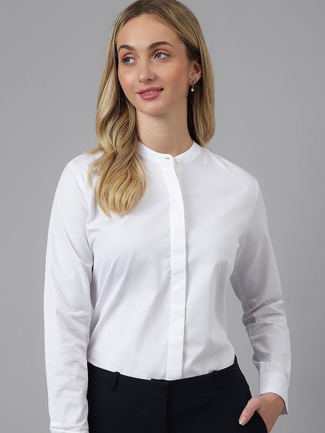 Women White Solid Pure Cotton Regular Fit Formal Shirt