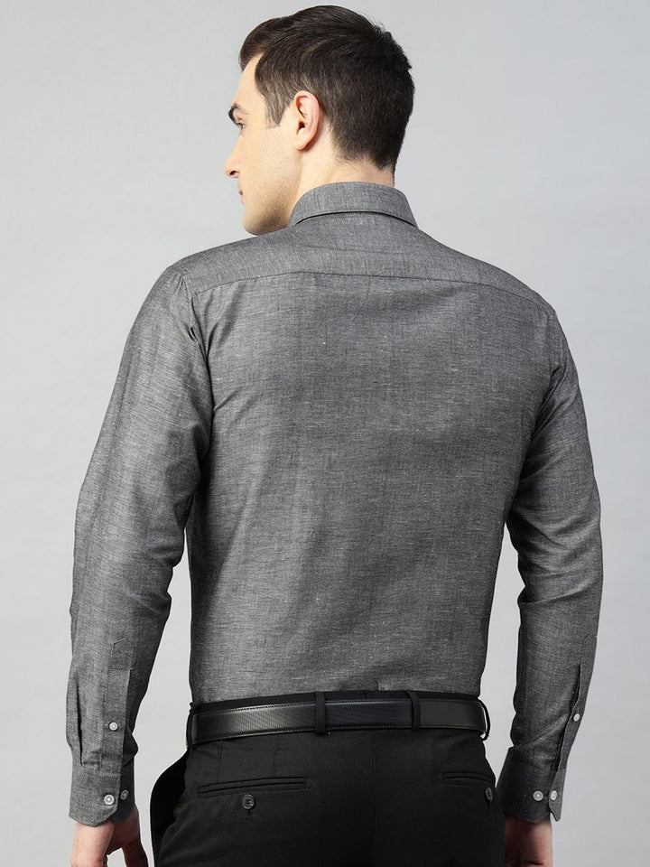 Hancock Men Grey Solid Linen Cotton Slim Fit Formal Shirt
