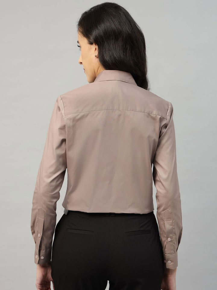 Hancock Women Camel Solid Pure Cotton Regular Fit Formal Shirt