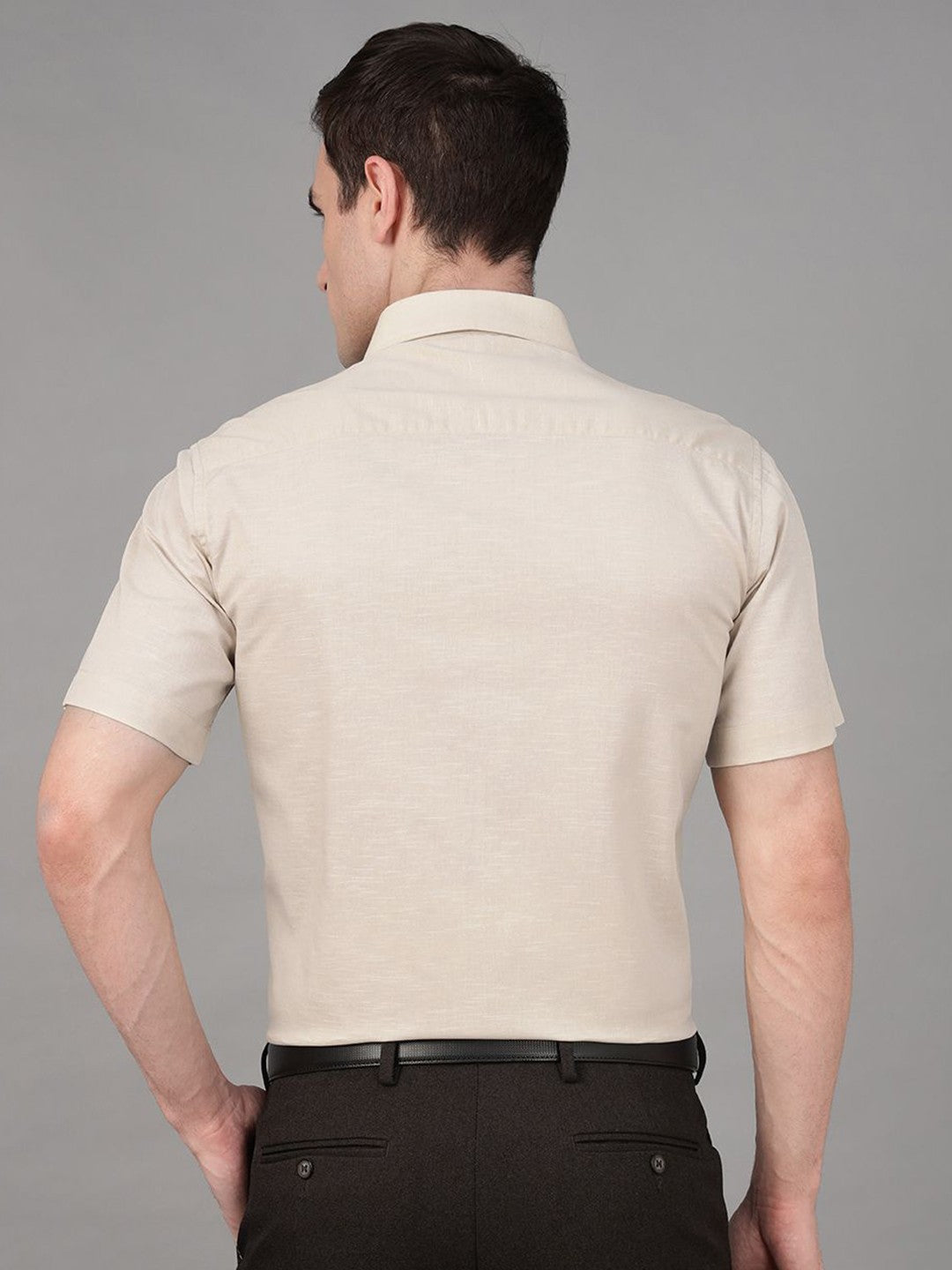 Hancock Men Cream Solid Pure Cotton Slim Fit Formal Shirt