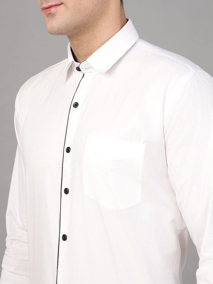 Hancock Men White Solid Pure Cotton Slim Fit Casual Shirt