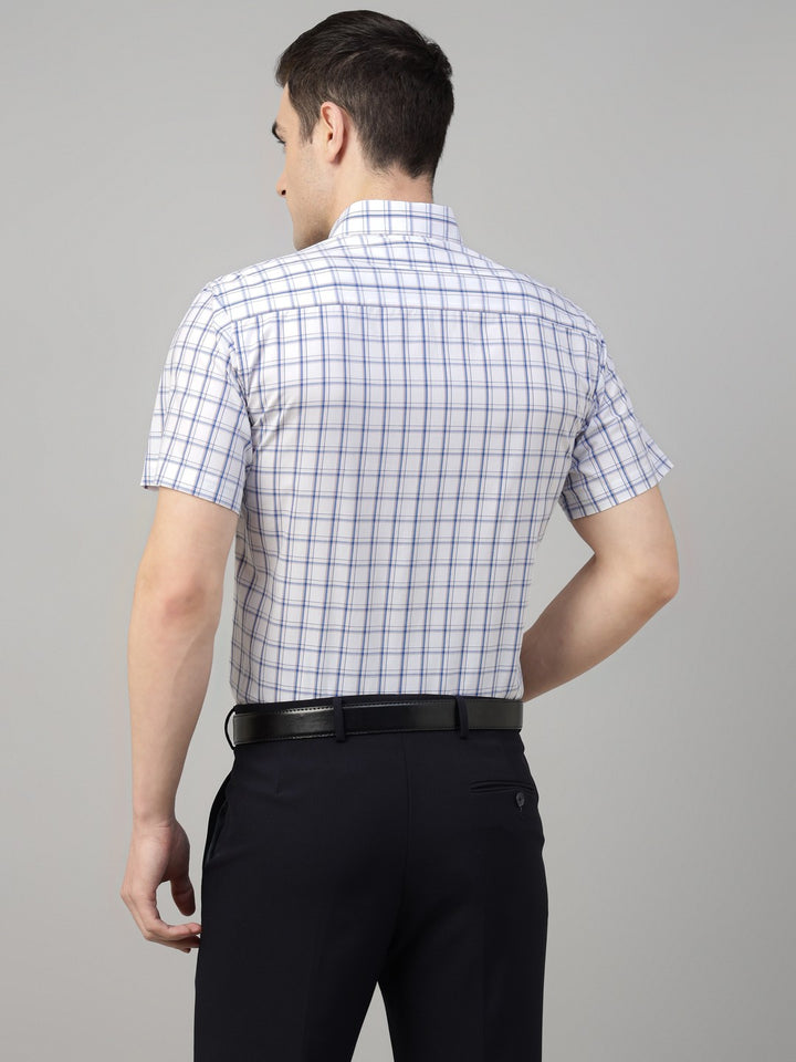 White tartan checked pure cotton button down short sleeves shirt