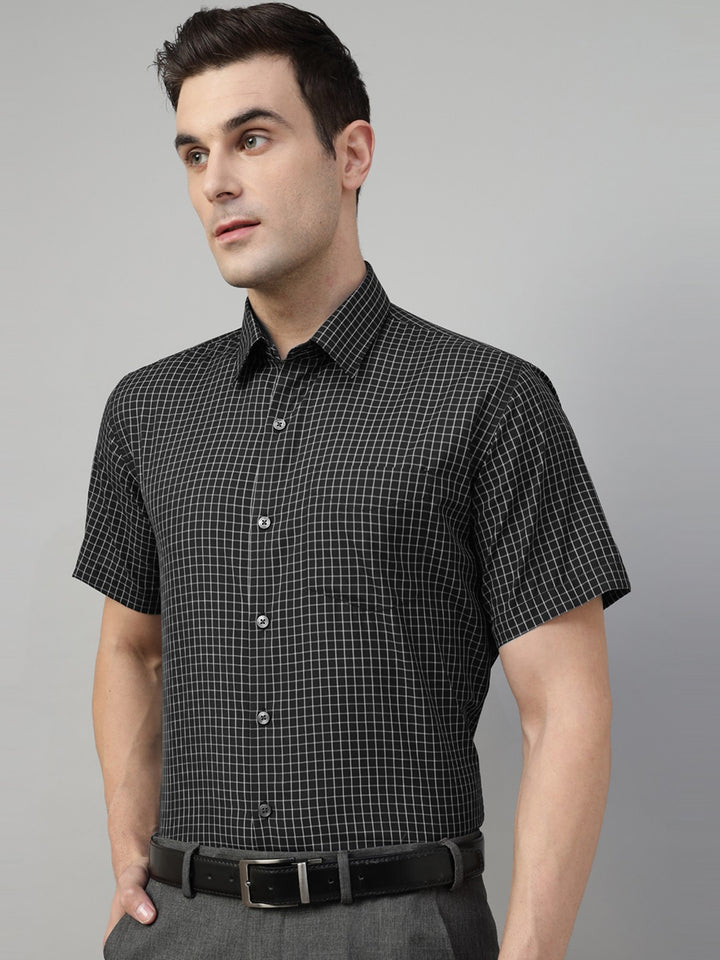 Men Black Check Cotton Slim Fit Formal Shirt