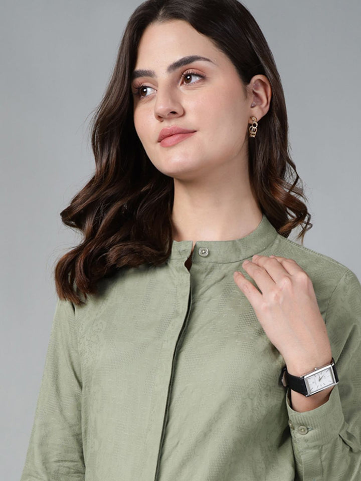 Hancock Women Olive Solid Pure Cotton Regular Fit Formal Shirt