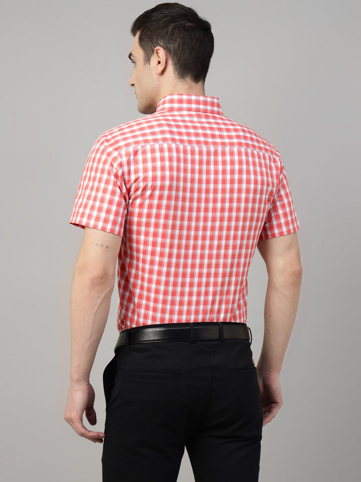 Men Red Check Cotton Slim Fit Formal Shirt