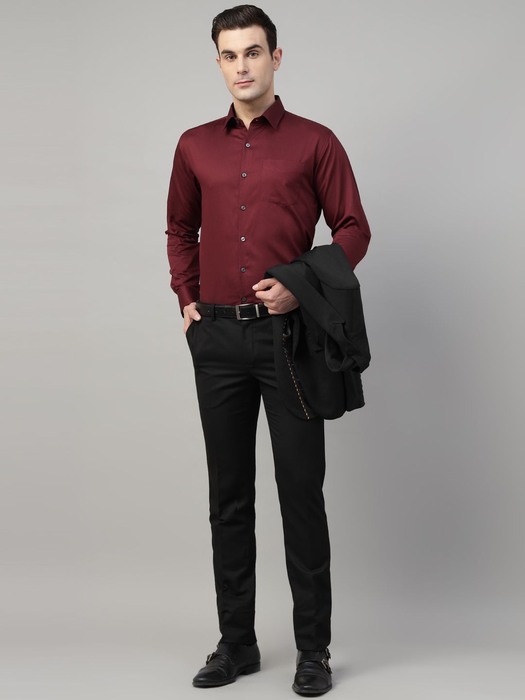 Men Maroon Solid Cotton Slim Fit Formal Shirt
