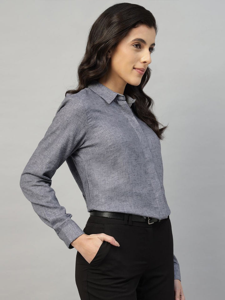 Hancock Women Grey Solid Pure Cotton Regular Fit Formal Shirt