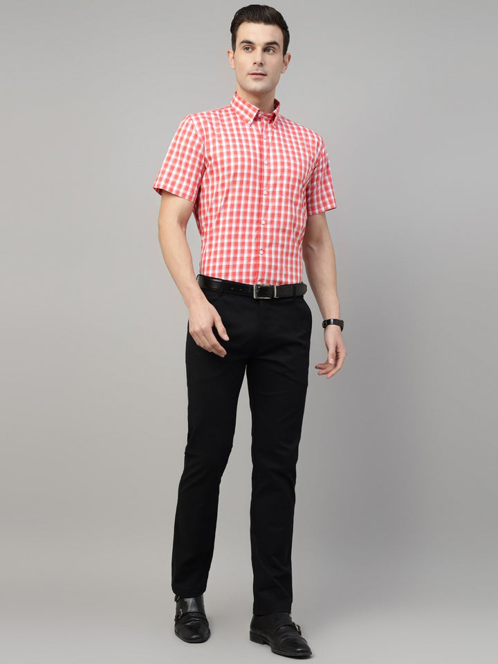 Men Red Check Cotton Slim Fit Formal Shirt