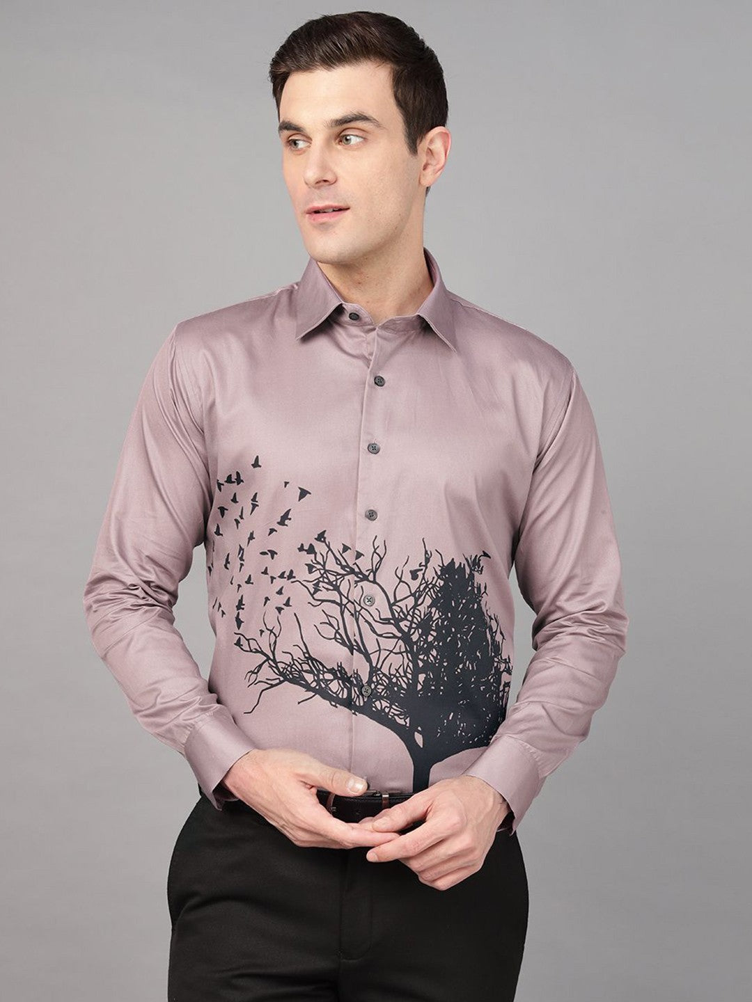 Hancock Men Mauve Print Wrinkle Free Pure Cotton Satin Slim Fit Party Shirt Hancock Men Mauve Print Wrinkle Free Pure Cotton Satin Slim Fit Party Shirt