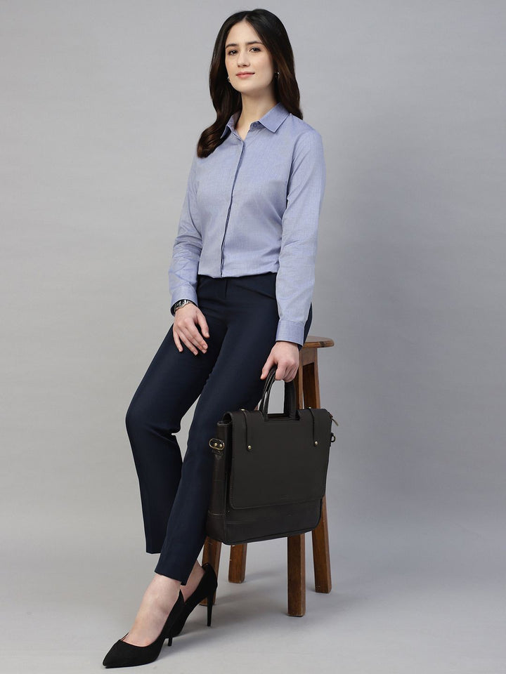 Hancock Women Blue Solid Pure Cotton Regular Fit Formal Shirt