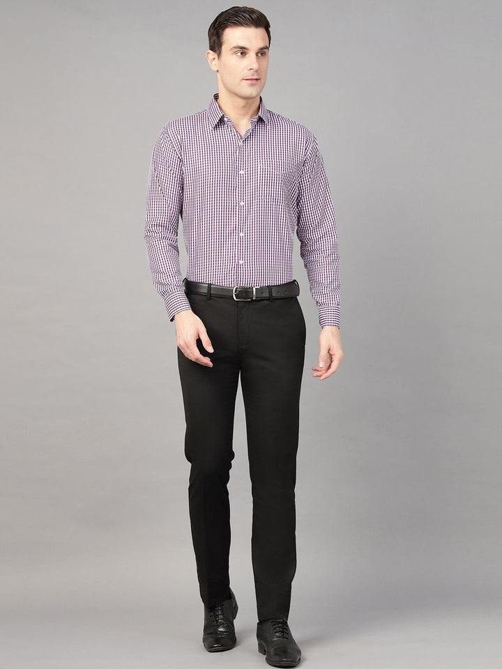 Hancock Men Purple Check Pure Cotton Slim Fit Formal Shirt
