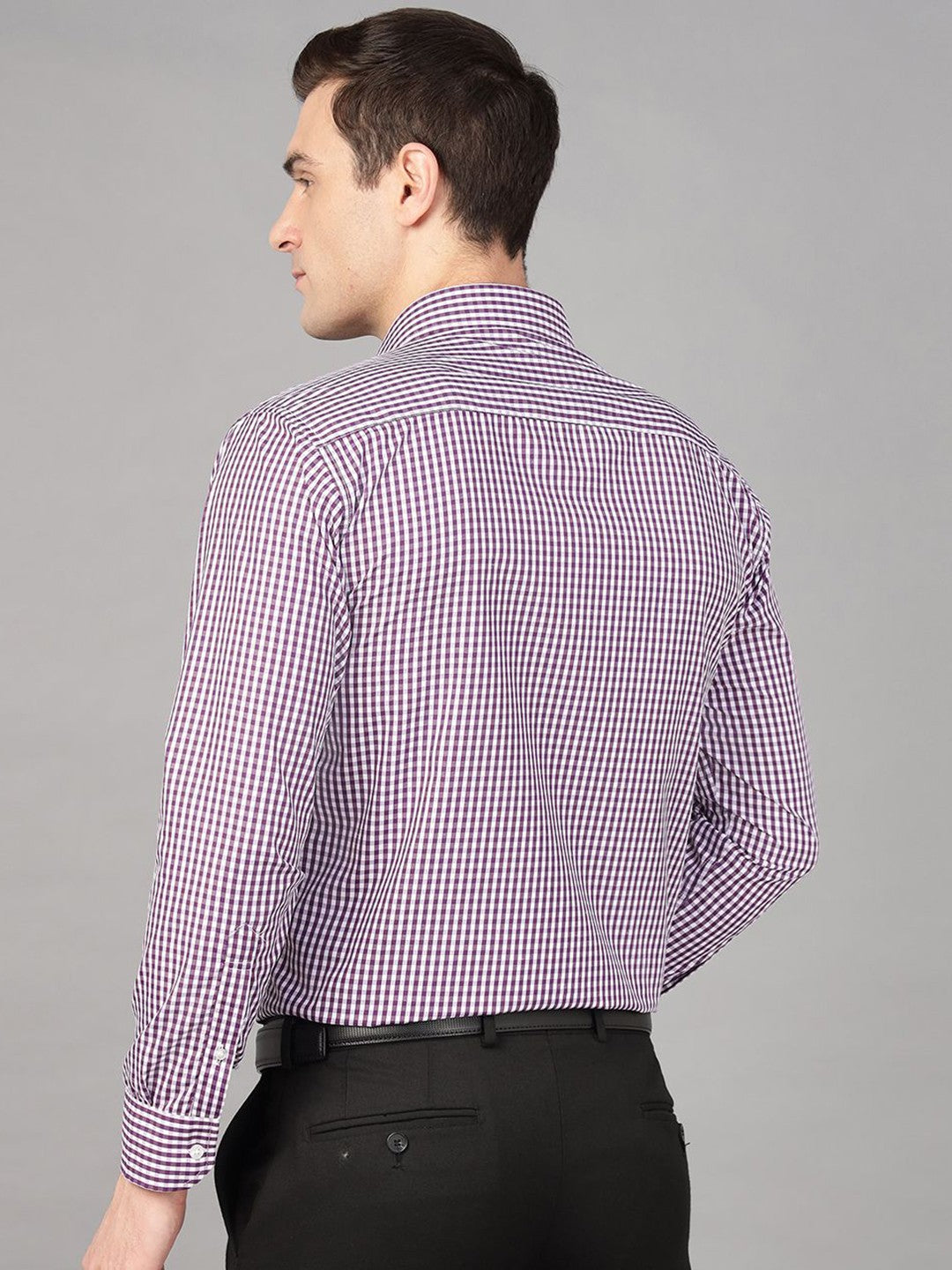 Hancock Men Purple Check Pure Cotton Slim Fit Formal Shirt