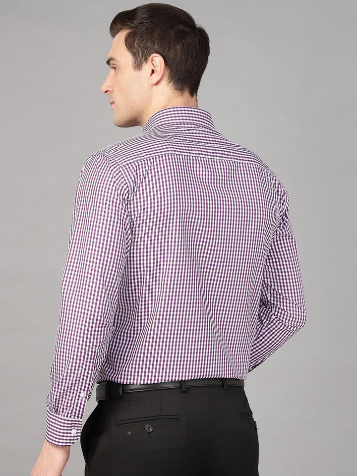Hancock Men Purple Check Pure Cotton Slim Fit Formal Shirt