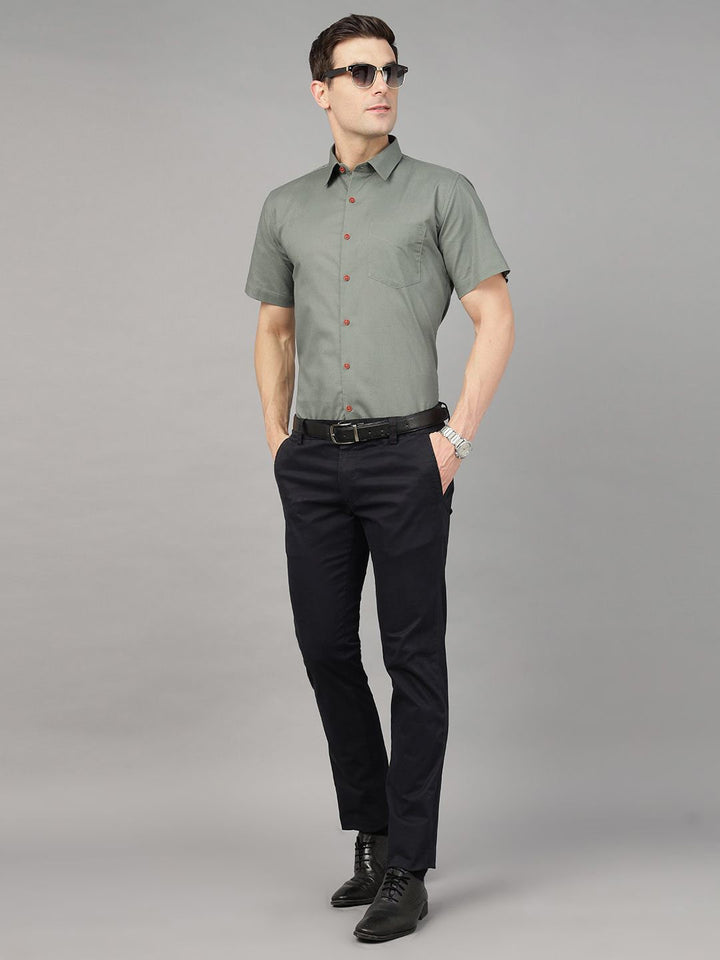 Hancock Men Olive Solid Pure Cotton Slim Fit Formal Shirt