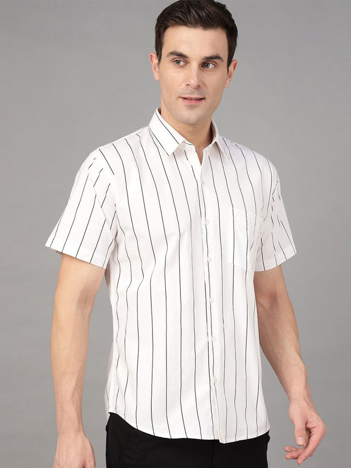 Hancock Men White Stripe Pure Cotton Slim Fit Casual Shirt