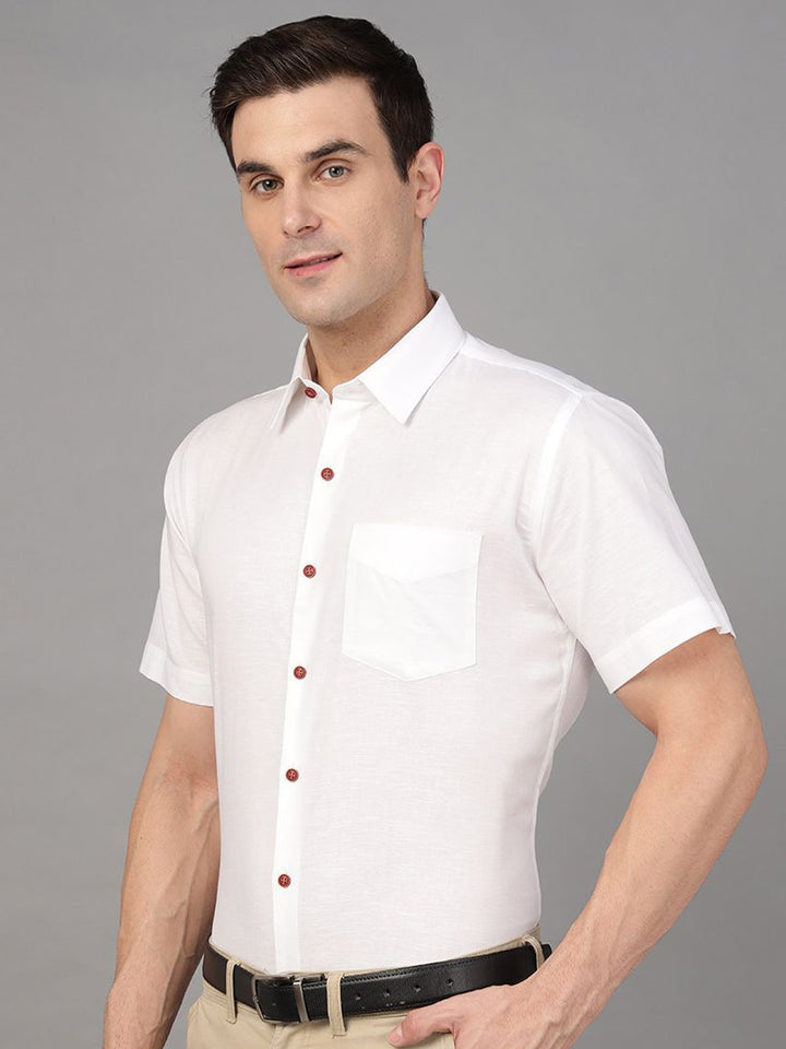 Hancock Men White Solid Pure Cotton Slim Fit Formal Shirt