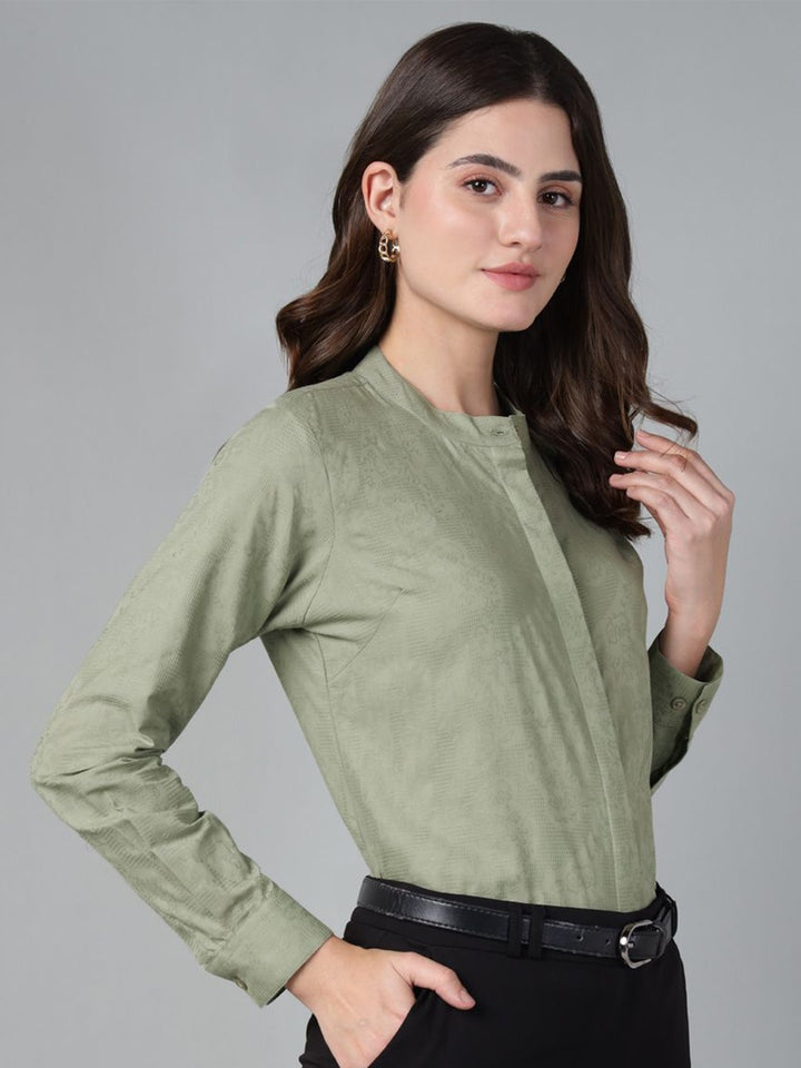 Hancock Women Olive Solid Pure Cotton Regular Fit Formal Shirt