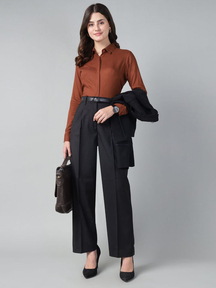 Hancock Women Rust Solid Viscose Rayon Regular Fit Formal Shirt