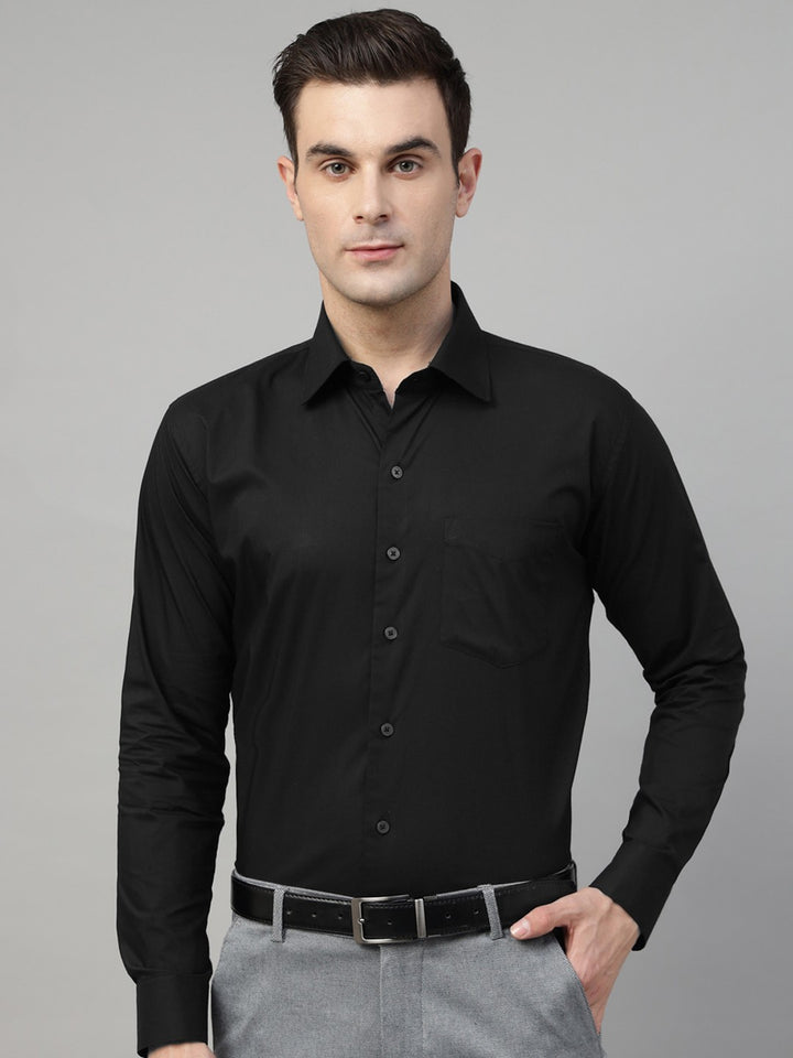 Black solid stretchable long sleeves shirt 