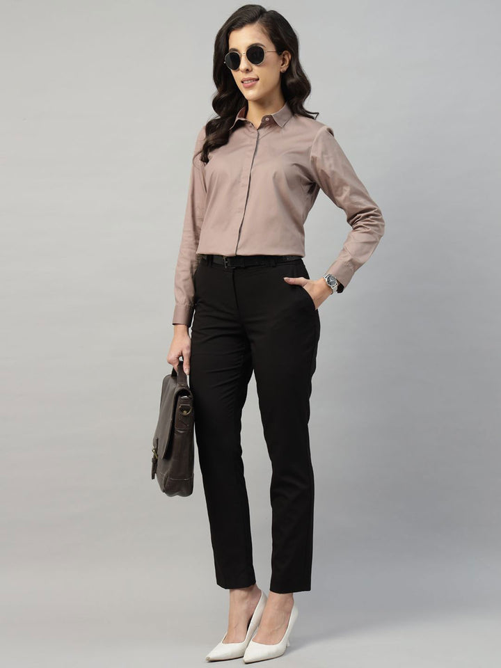Hancock Women Camel Solid Pure Cotton Regular Fit Formal Shirt