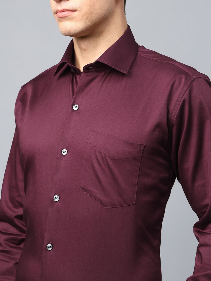 Hancock Men Maroon Solid Cotton Elastene Slim Fit Party Shirt