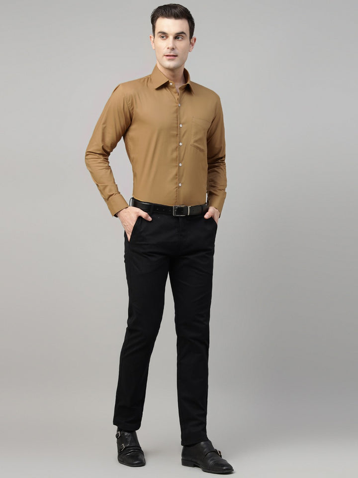 Men Mustard Solid Stretchable Slim Fit Formal Shirt