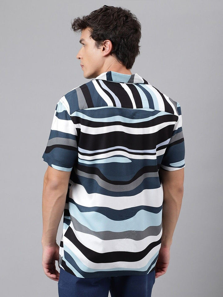 Hancock Men Navy & White Prints Viscose Rayon Relaxed Fit Casual Shirt