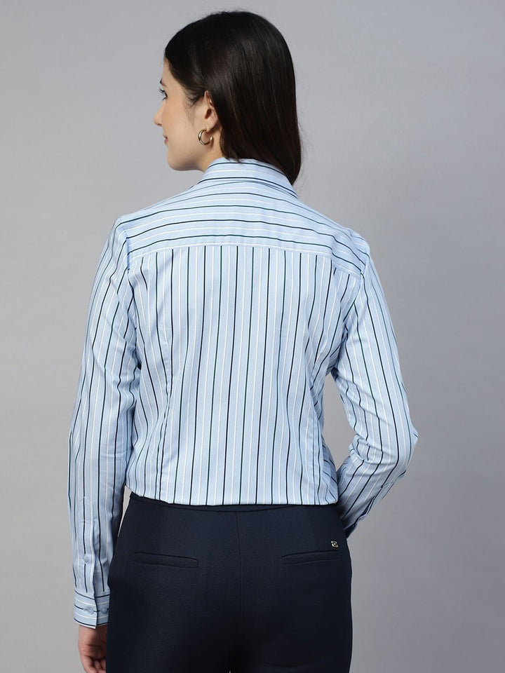 Hancock Women Blue Stripe Pure Cotton Regular Fit Formal Shirt