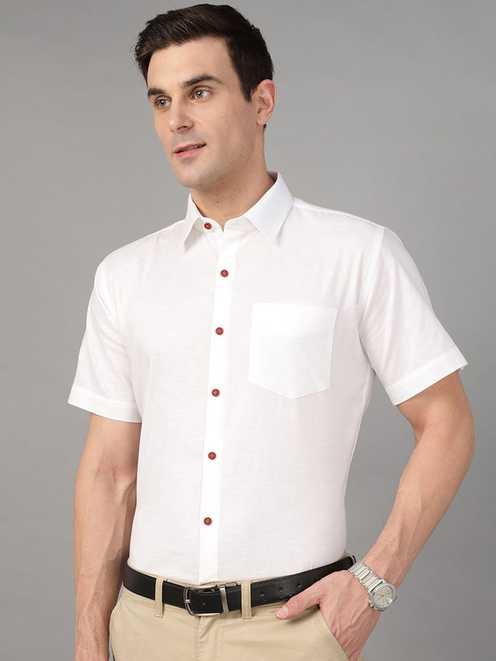 Hancock Men White Solid Pure Cotton Slim Fit Formal Shirt