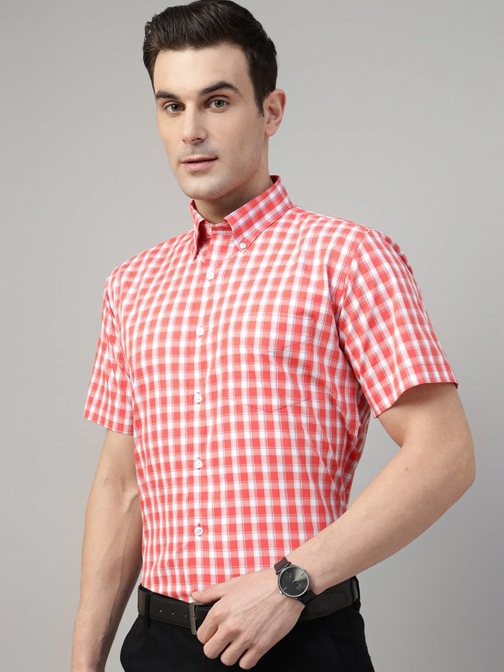 Men Red Check Cotton Slim Fit Formal Shirt