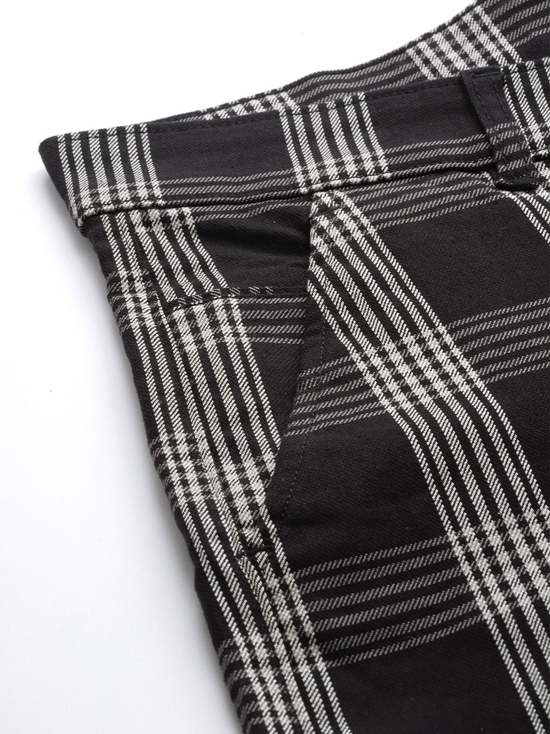 Men Black Checks Cotton Elastene Slim Fit Formal Trouser
