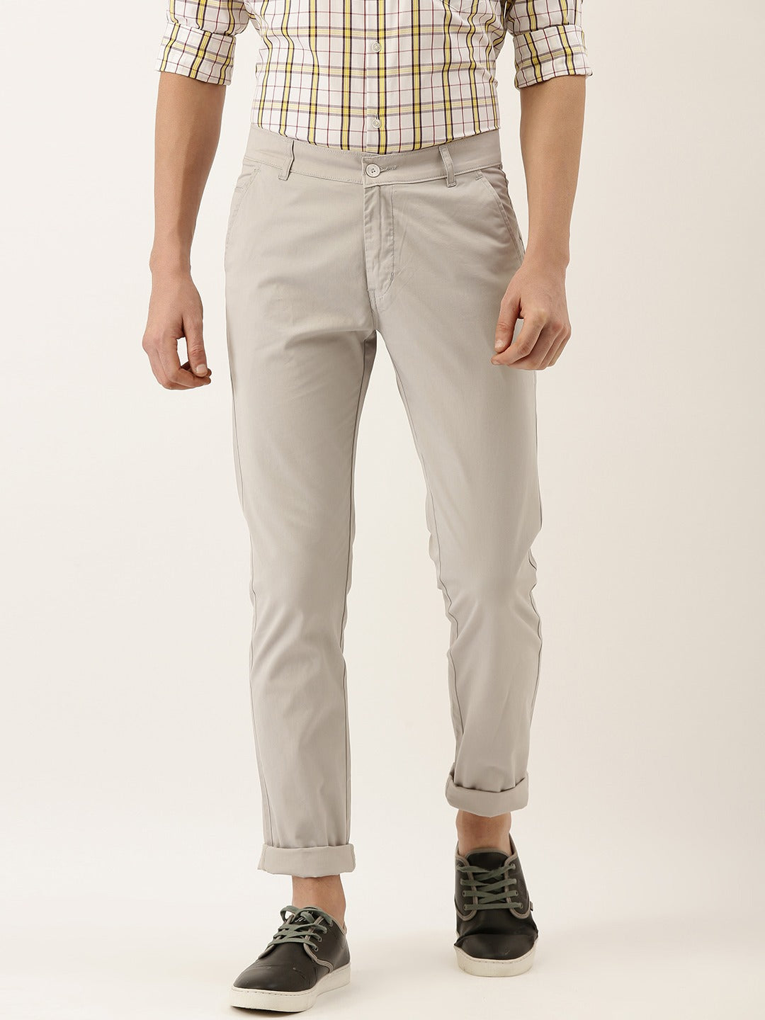 Men Thunder Grey Solids Pure Cotton Slim Fit Formal Trouser