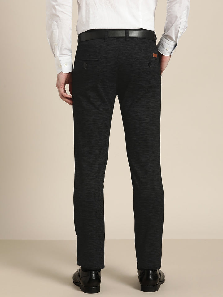 Men Black Solids Cotton Elastene Slim Fit Formal Trouser