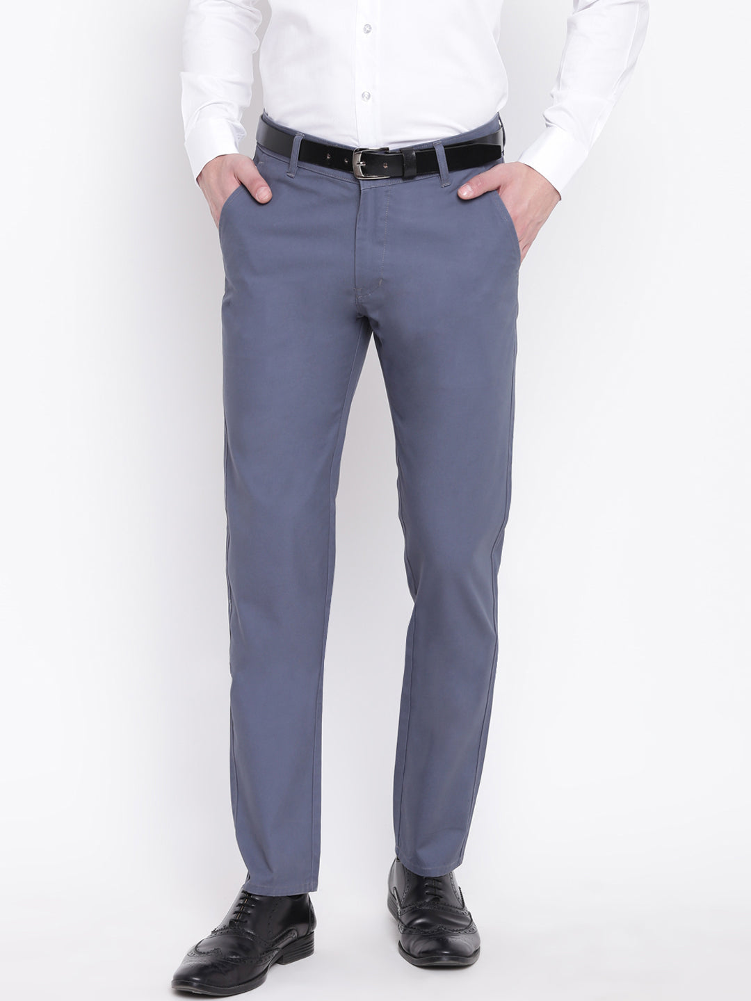 Men Blue Pure Cotton Solid Slim Fit Casual Trouser