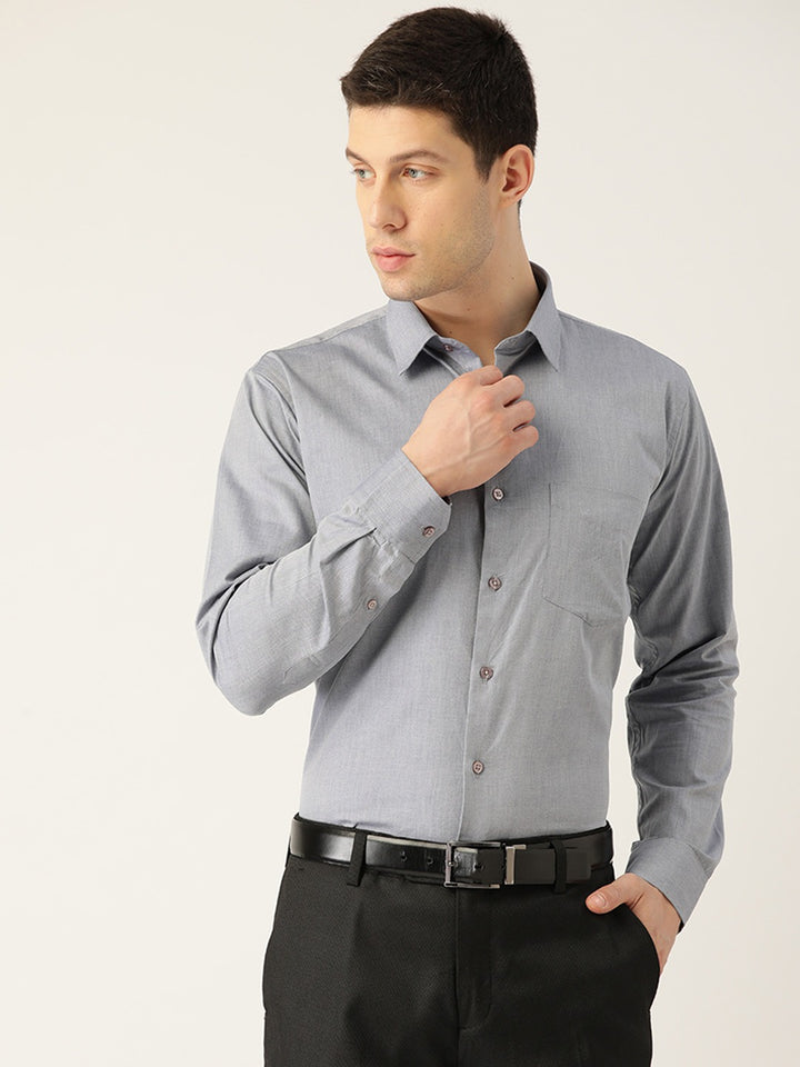 Men Grey Solids Pure Cotton Slim Fit Formal Shirt