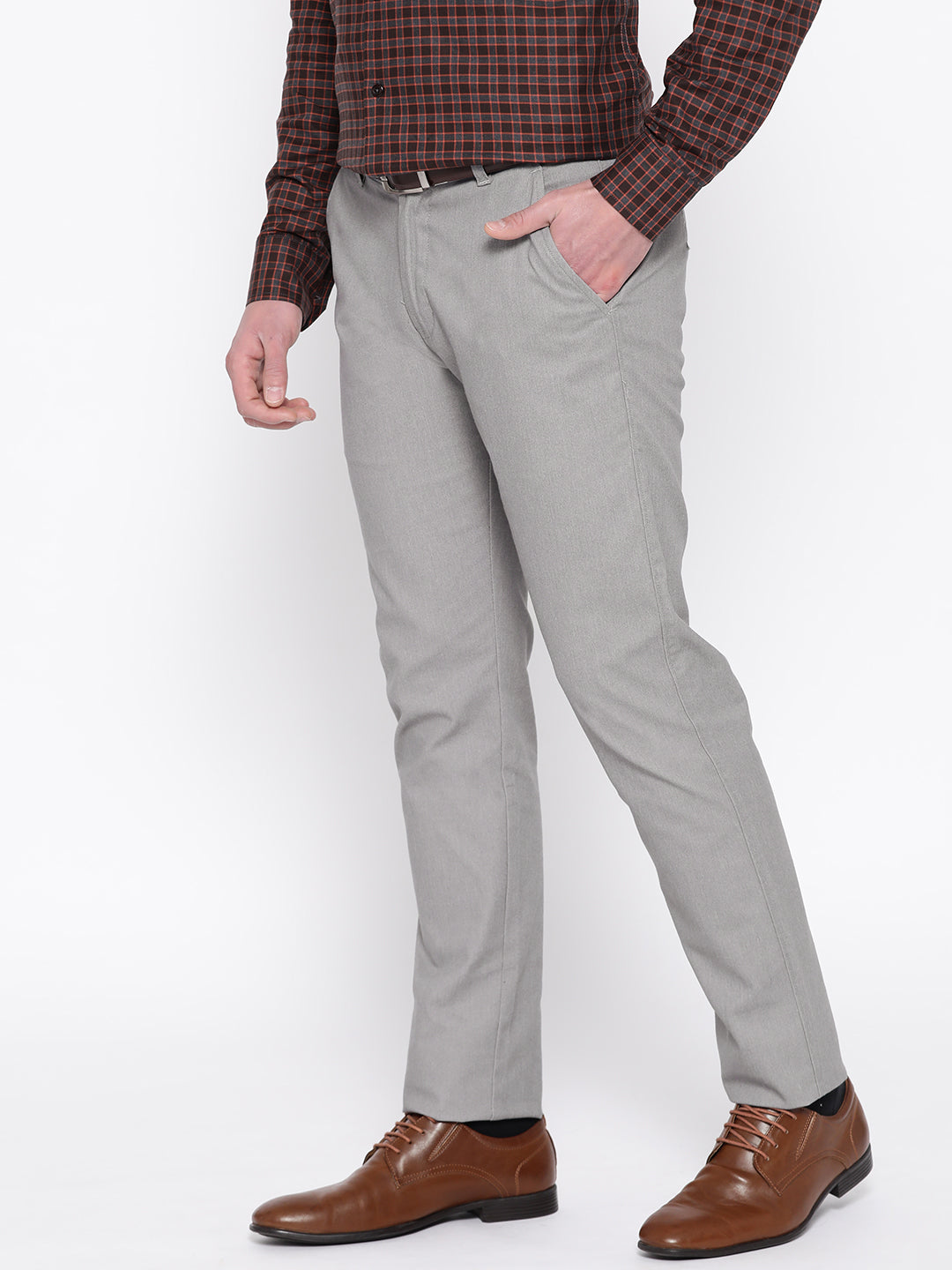 Men Grey Solid Cotton Stretch Slim Fit Formal Trouser