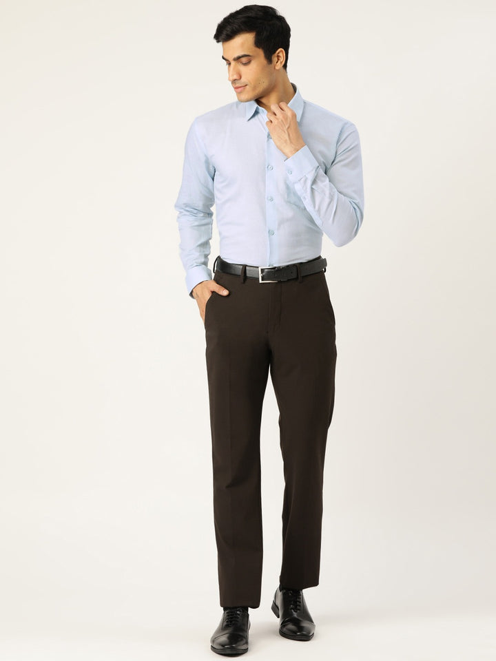 Men Sky Blue Solids Pure Cotton Slim Fit Formal Shirt