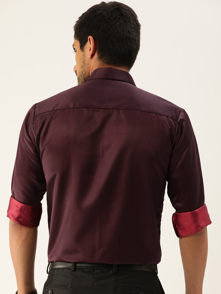 Men Maroon Solids Polyester Slim Fit Formal Shirt