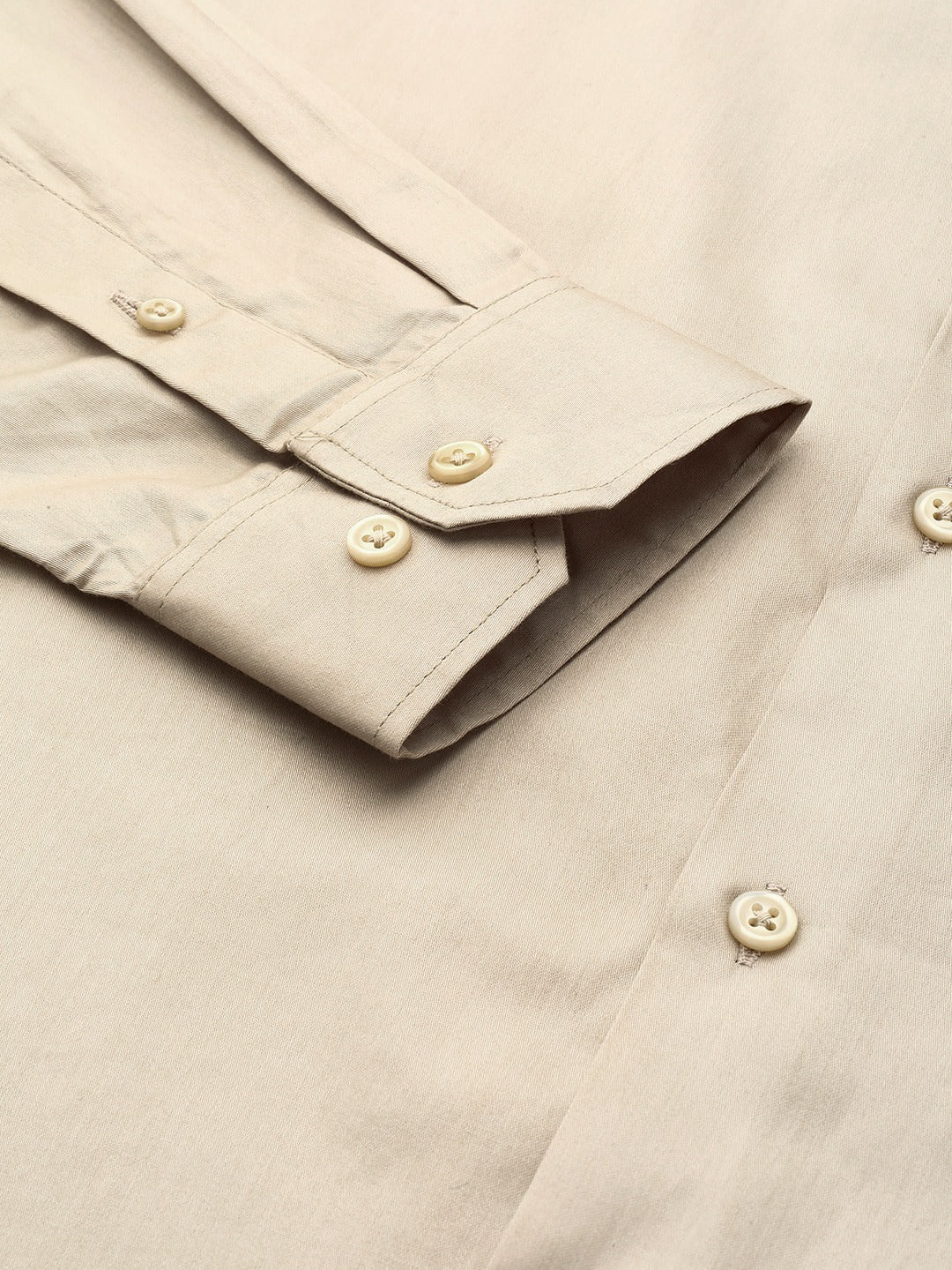 Men Beige Solid Pure Cotton Satin Slim Fit Formal Shirt