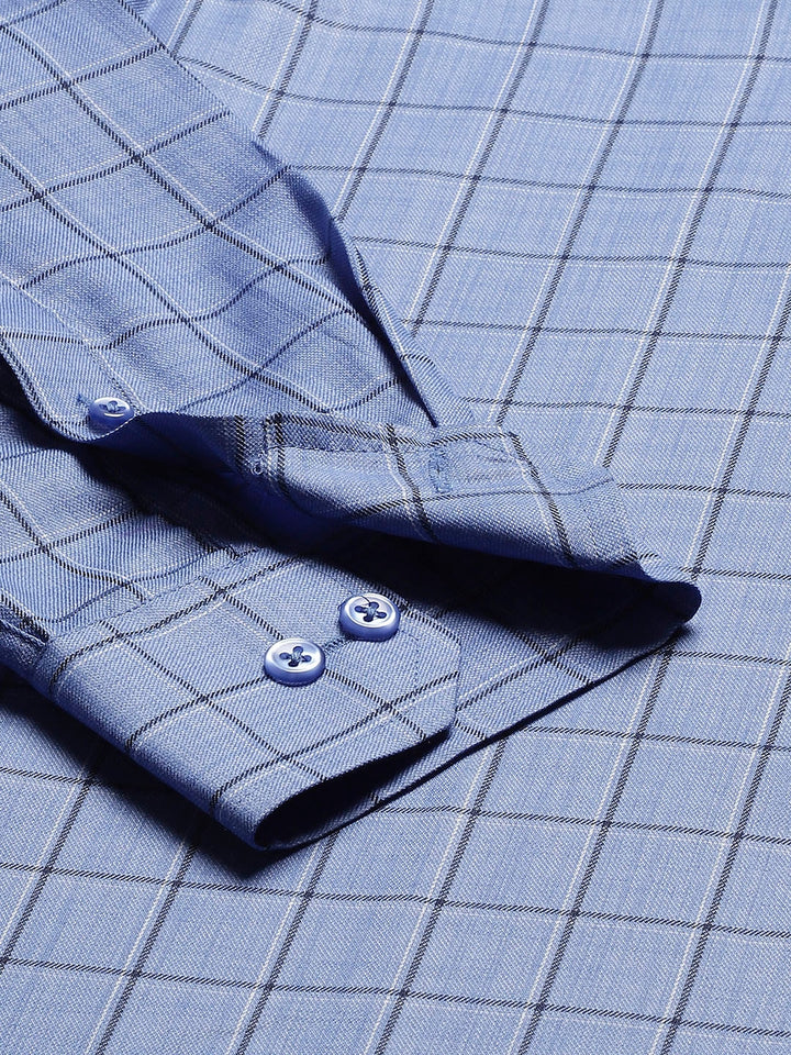 Men Blue Checks Cotton Rich Slim Fit Formal Shirt
